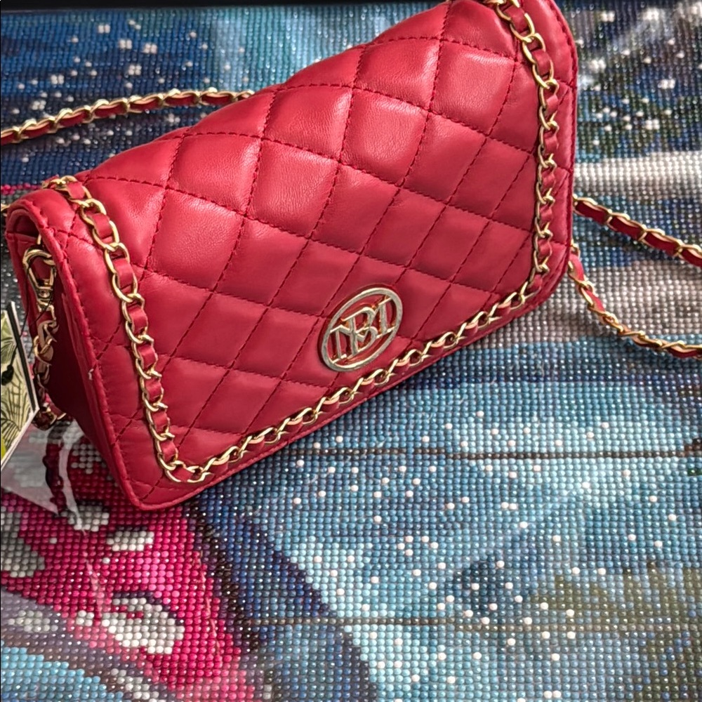 Badgley Mischka Red Quilted Crossbody Bag - Picture 1 of 12